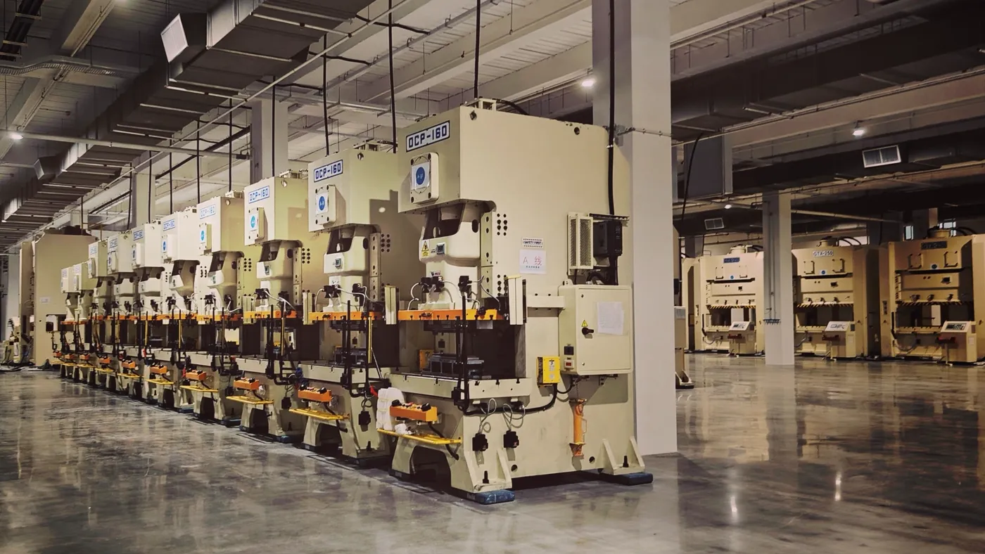 Factory production floor with recycling machinery